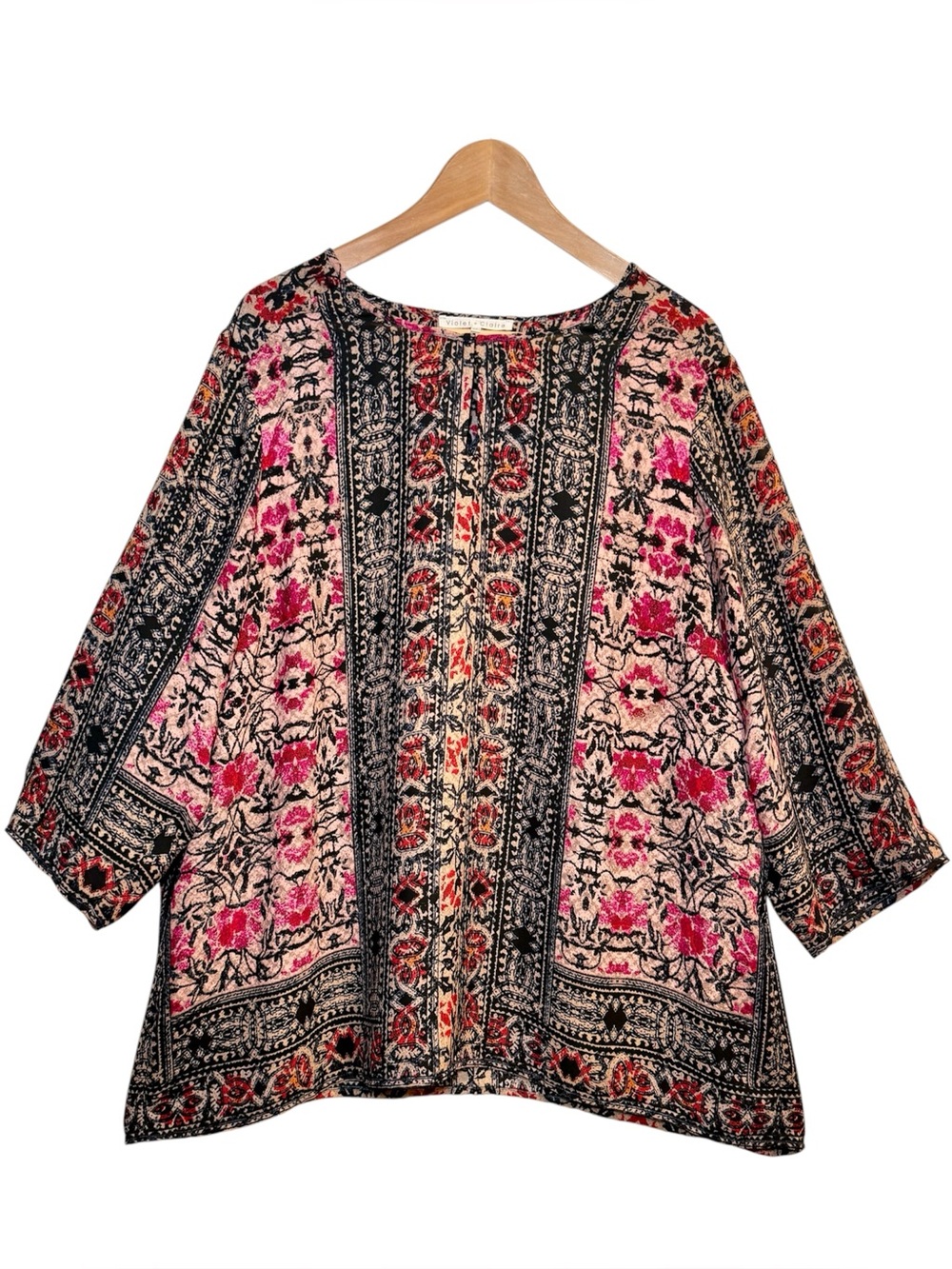 Violet and Claire Women’s 2x Floral Tunic Blouse Mosaic Boho Print Artsy
